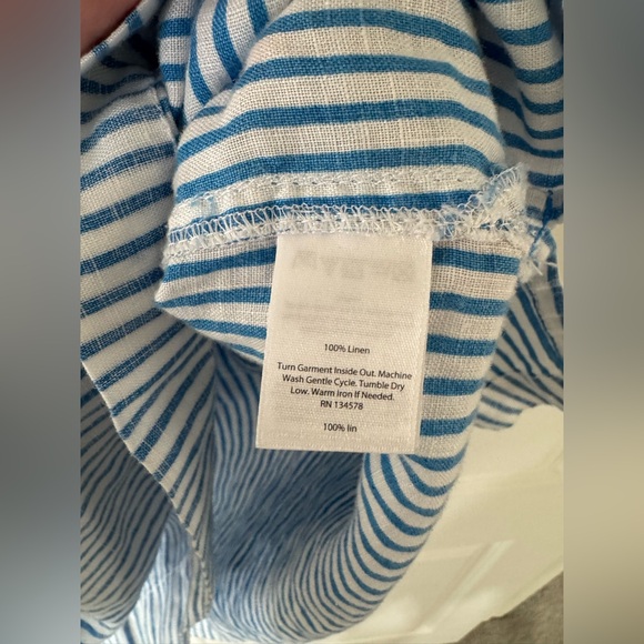 Vineyard Vines Linen Blue White Striped Reverse Print Shirtdress - Picture 7 of 11